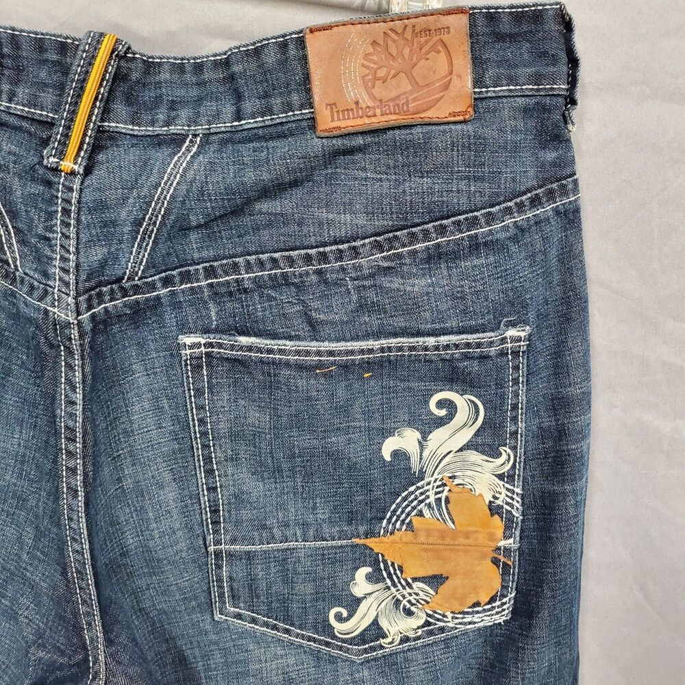 Timberland Jeans Mens 40 Blue Baggy Wide Leg Skater Grunge Y2K Faded Denim